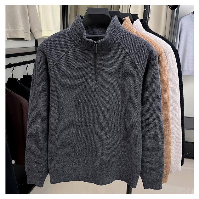 Autumn and Winter High Collar Solid Color Pullover Half Zip Men's Thick Sweater T-shirt Sweatshirt Fashion Casual Top