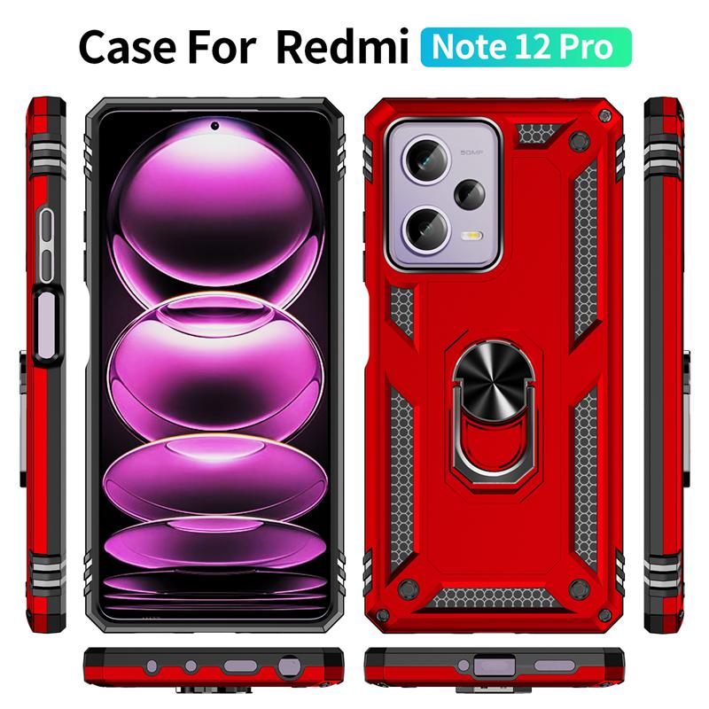 Für Xiaomi Redmi Note 12 Pro Hülle Stoßfest Panzer Metallring Magnetische Halterung Handyhülle Für Redmi Note 12 Pro + Plus Rückseite
