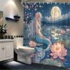 Moonlit Mermaid and Lotus Shower Curtain - Water-Resistant, Easy to Clean, Adds a Magical and Serene Touch to Your Bathroom