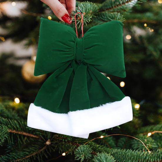 Sametové vánoční mašle Vycpané plyšové vánoční závěsné mašle Ozdoba s nadývaným bílým kožešinovým lemem pro sváteční strom, girlandu, krbovou dekoraci