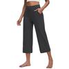 Women Elastic High Waist Casual Fit Wide Capris Leg Pants Yoga Leggings Soft Gym With Pockets