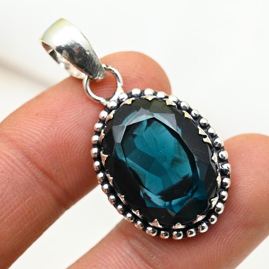 Indicolite Gemstone Pendant, 925 Solid Sterling Silver Pendant, Handmade Antique Jewelry, Gift For Mother Day