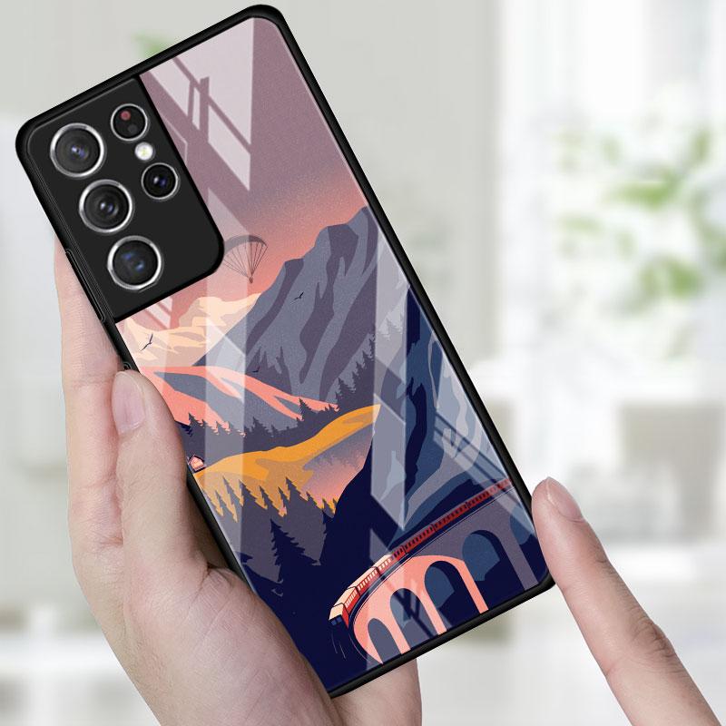 

Стеклянный чехол для телефона Samsung Galaxy S22 S21 S20 Ultra FE S9 S10 S8 Plus Note 20 10 Lite 9 8, чехол с мультяшным пейзажем для девочек Samsung Note 8