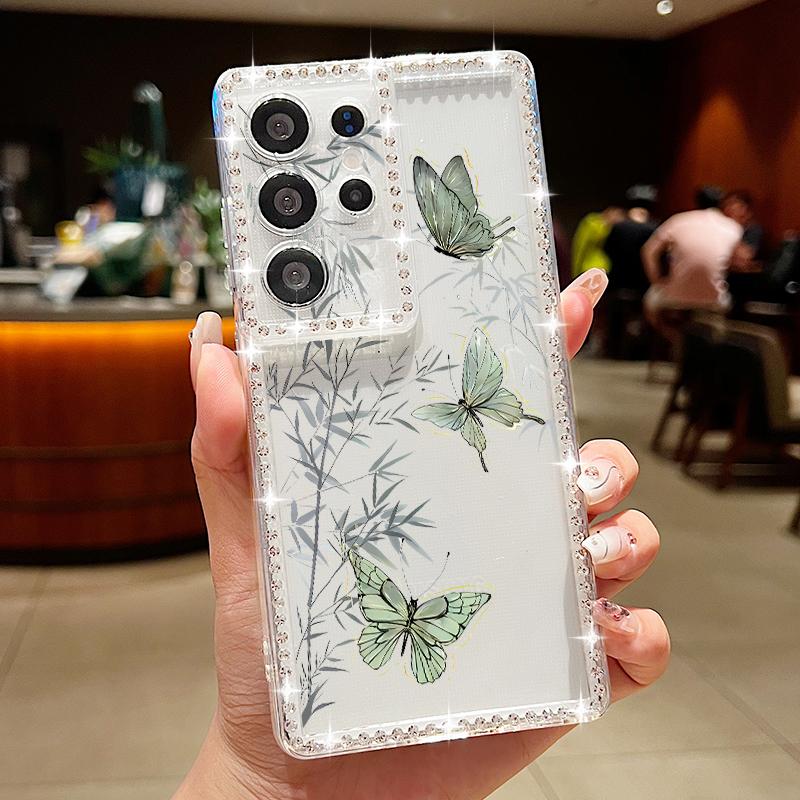 Fantasy Butterfly Pattern Diamond Diamond Case For Samsung Galaxy S25 Ultra S24 Plus S23 S22 S21 FE A14 A15 A16 A25 A26 A35 A36 A54 A55 A56 5G Cover