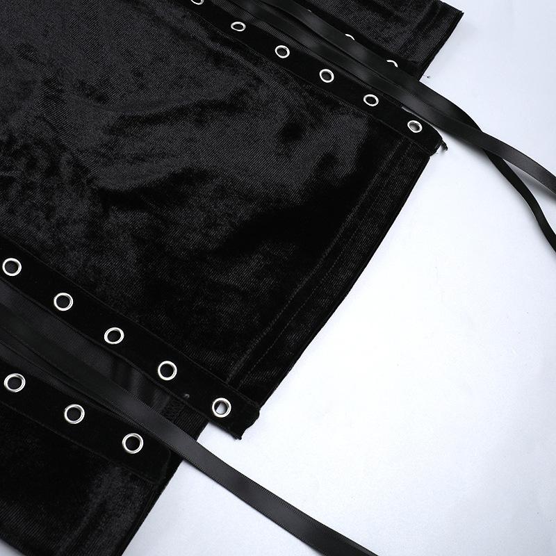 Goth Dark Punk Grunge High Split Hem Straps Dess 90s Streetwear Gown Women Sexy Corn Bandage Velvet Dresses Mall Gothic Clothing