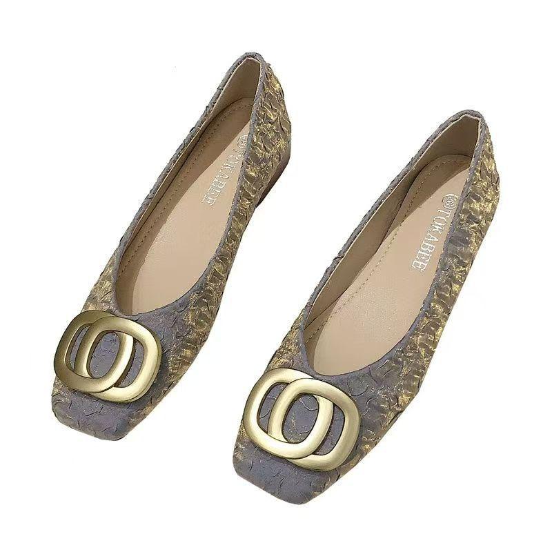 French retro square head soft-soled Doudou shoes women's 2025 new comfortable and versatile metal buckle flat-soled single shoes women's ladyshoes