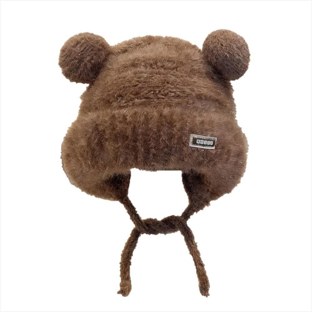 Warm Thickened Knitted Hat Windproof Bear Ears Knitted Hat New Plush Hat  for Women Girls