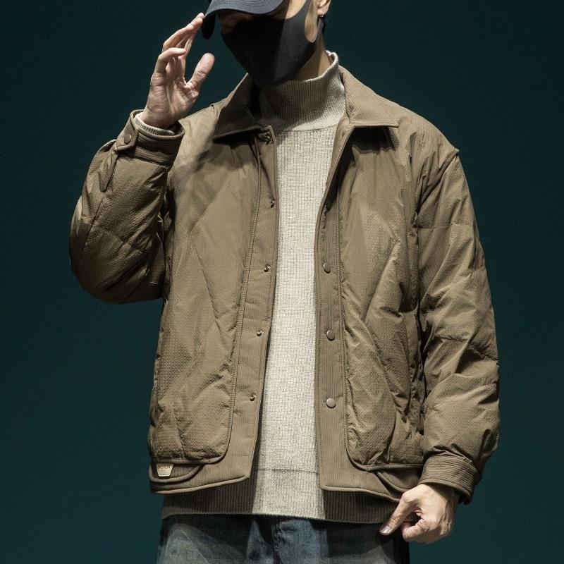 Mens Lightweight Down Jacket With Textured Finish Loose Fit Shirt Collar 90% White Duck Winter Outerwear