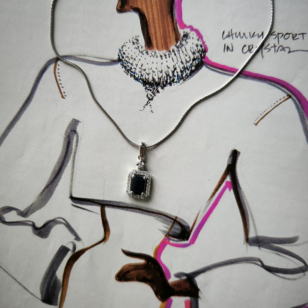 Pendentif en argent avec saphir 5.58ct, zircons cubiques (2202646)