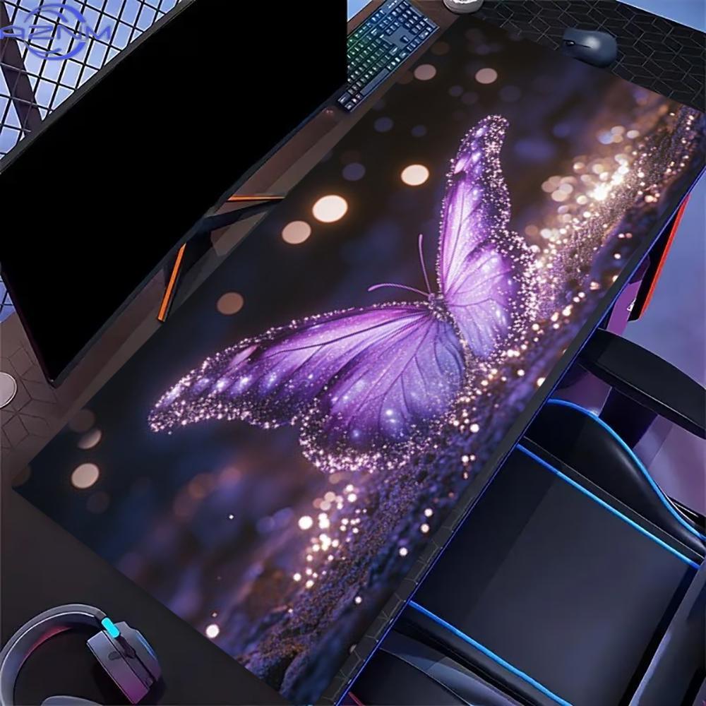 Non‑Slip Rubber Extended Keyboard Mousepad, Sparkly Galaxy Butterfly Purple‑Tone Desk Mat for Gaming Zone & Office Workstation