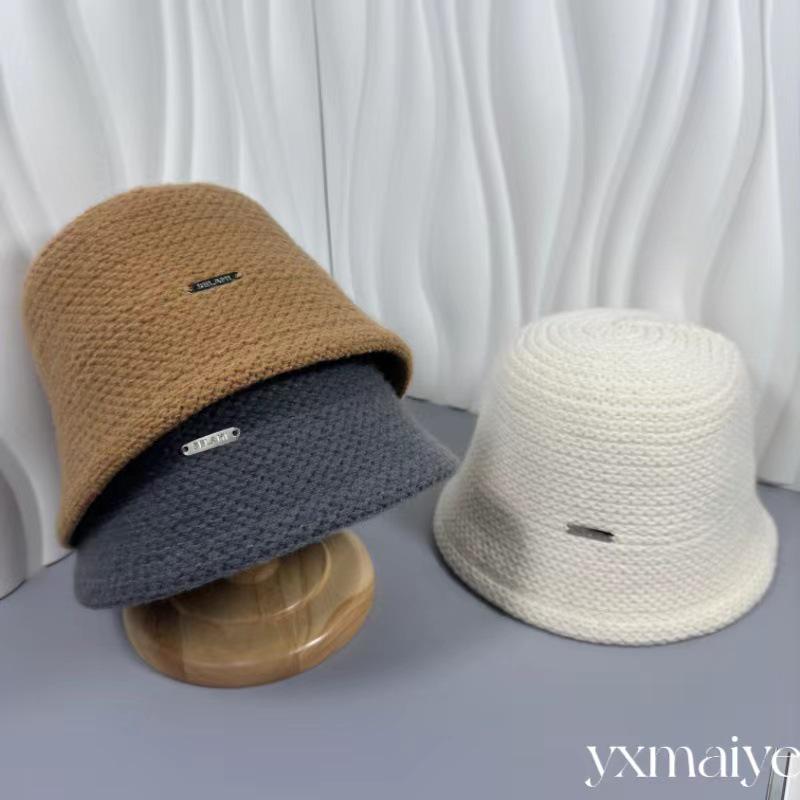 

Women s Korean Style Warm Knit Bucket Hat - Autumn/Winter, Solid Color, Slimming Effect 56-59cm Adjustable бежевий