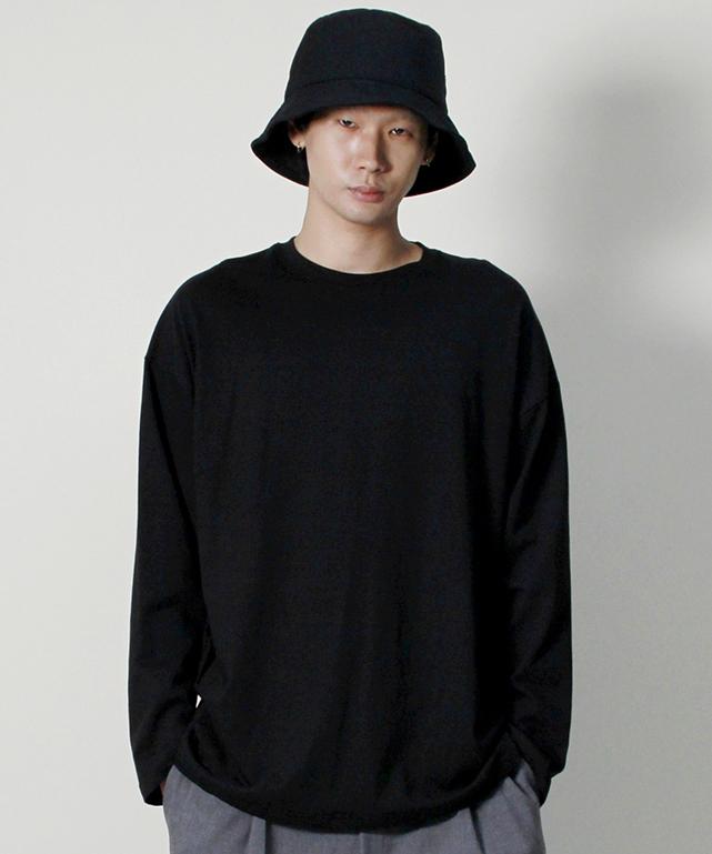Deumakeu Crew Neck Boxy Fit Long Sleeve T-Shirt Solid Black Ver3