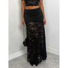 Falda Larga Sexy de Encaje Transparente para Mujer, Negra, Cintura Fruncida, Corte Ajustado, Diseño de Encaje Floral Transparente