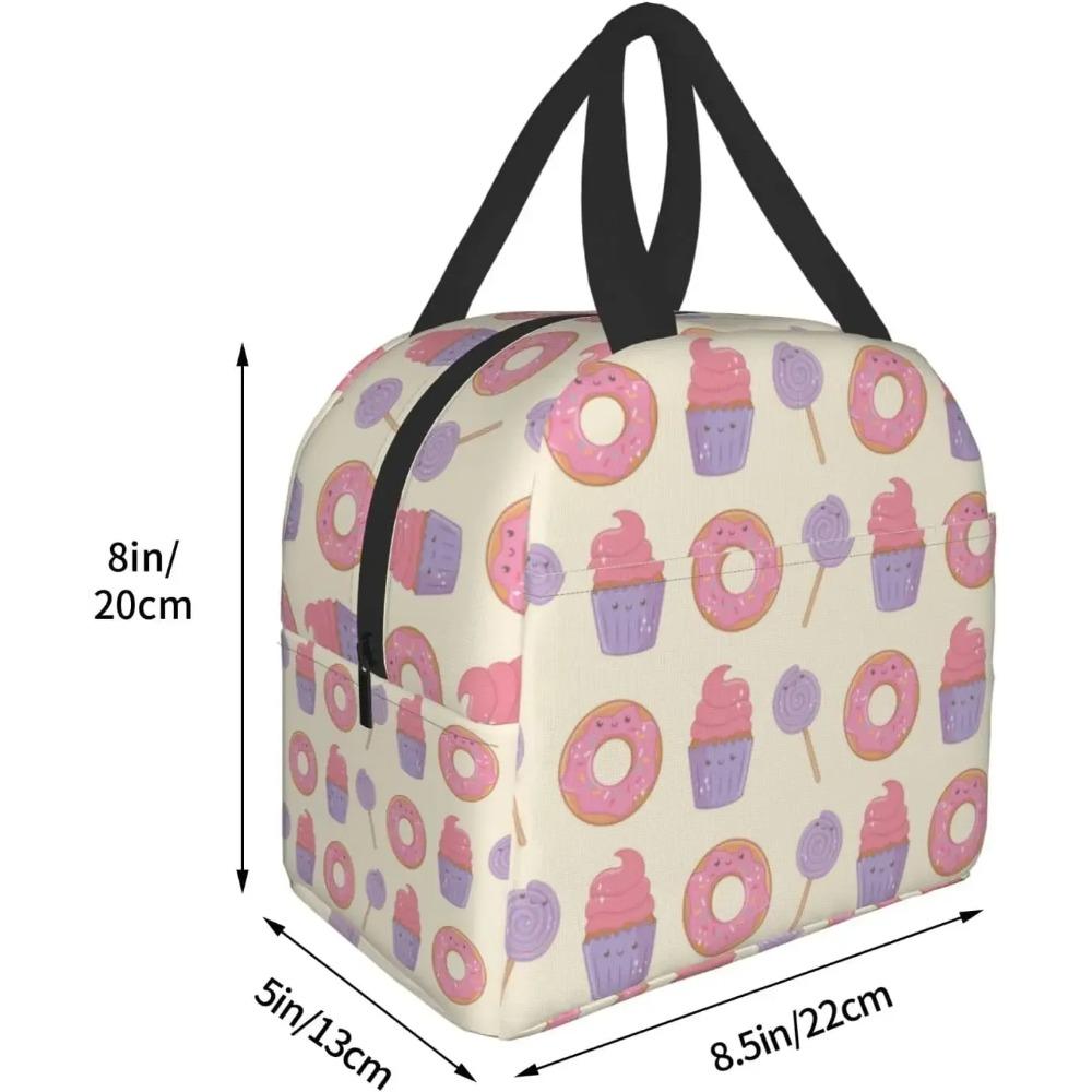 Geantă de prânz dulce Kawaii cu gogoși, pentru călătorii, muncă, bento, reutilizabilă, tip tote, cutii de picnic, genți container izolate pentru femei, bărbați, băieți, fete