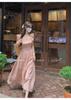 Women's Sweet Pink Ruffle Sleeve Square Neck Cinched Waist Long Dress - Summer 2026