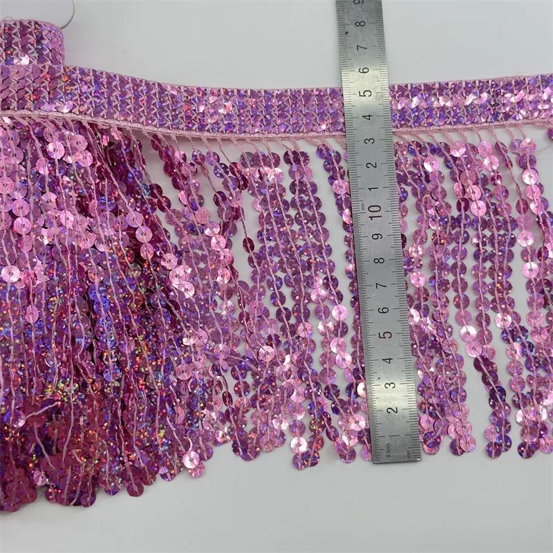 Dantelă cu Franjuri cu Paiete Laser de 15 cm, Accesorii Lanț de Talie pentru Haine de Dans Latin, Accesorii de Îmbrăcăminte DIY