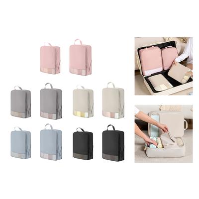 2 Stück Memory-Stoff Selbstkompression Organizer-Taschen mit Doppelreißverschlüssen Stilvoller Aufbewahrungsbehälter für Bettzeug und Mantel