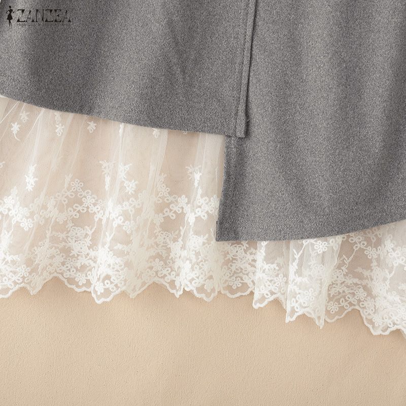 ZANZEA Women Casual Round Neck Long Sleeve Lace Splice Blouse