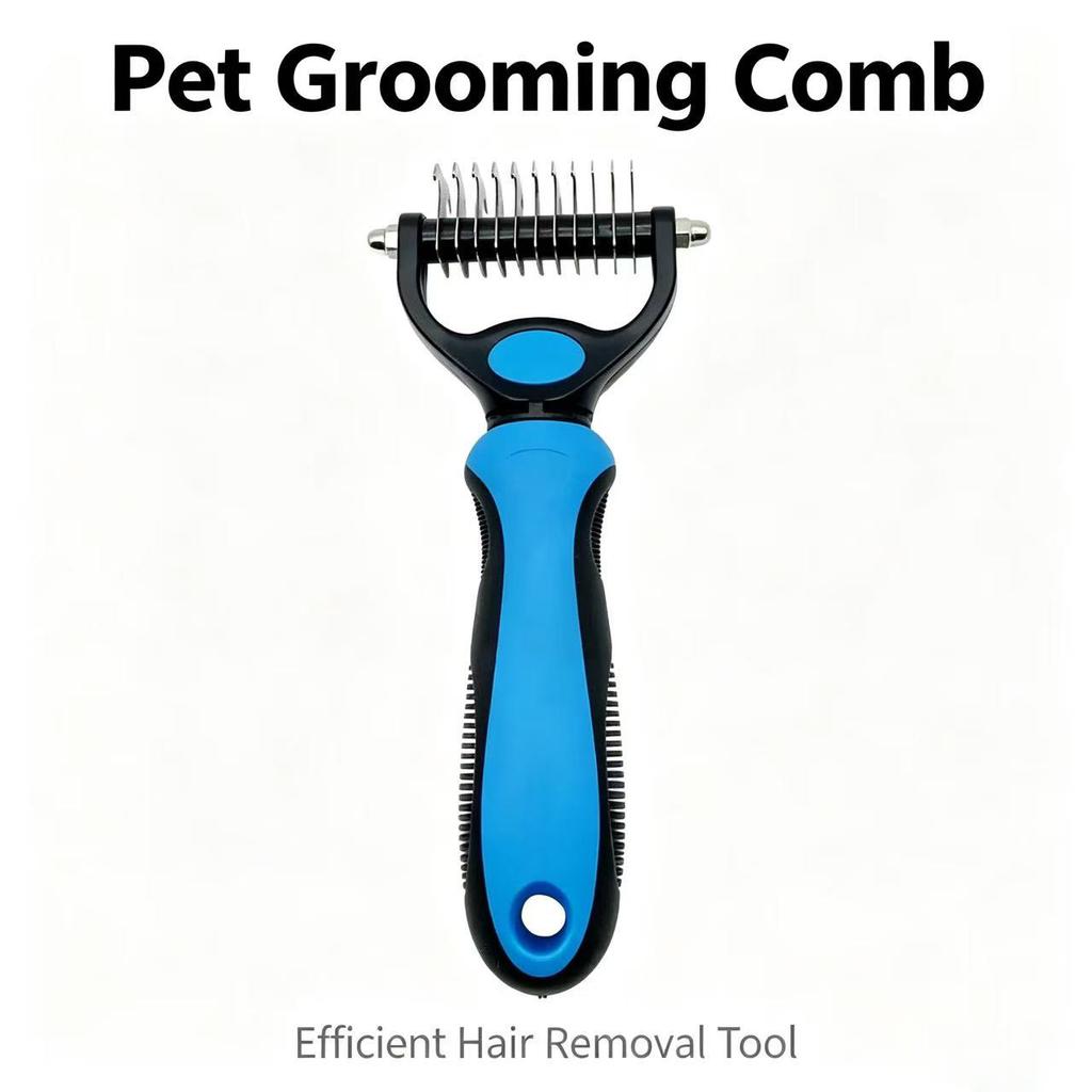 Professional Pet Dematting Brush Double Sided Undercoat Rake for Dogs & Cats Ergonomic Safe Shedding Tool for Whole Pets