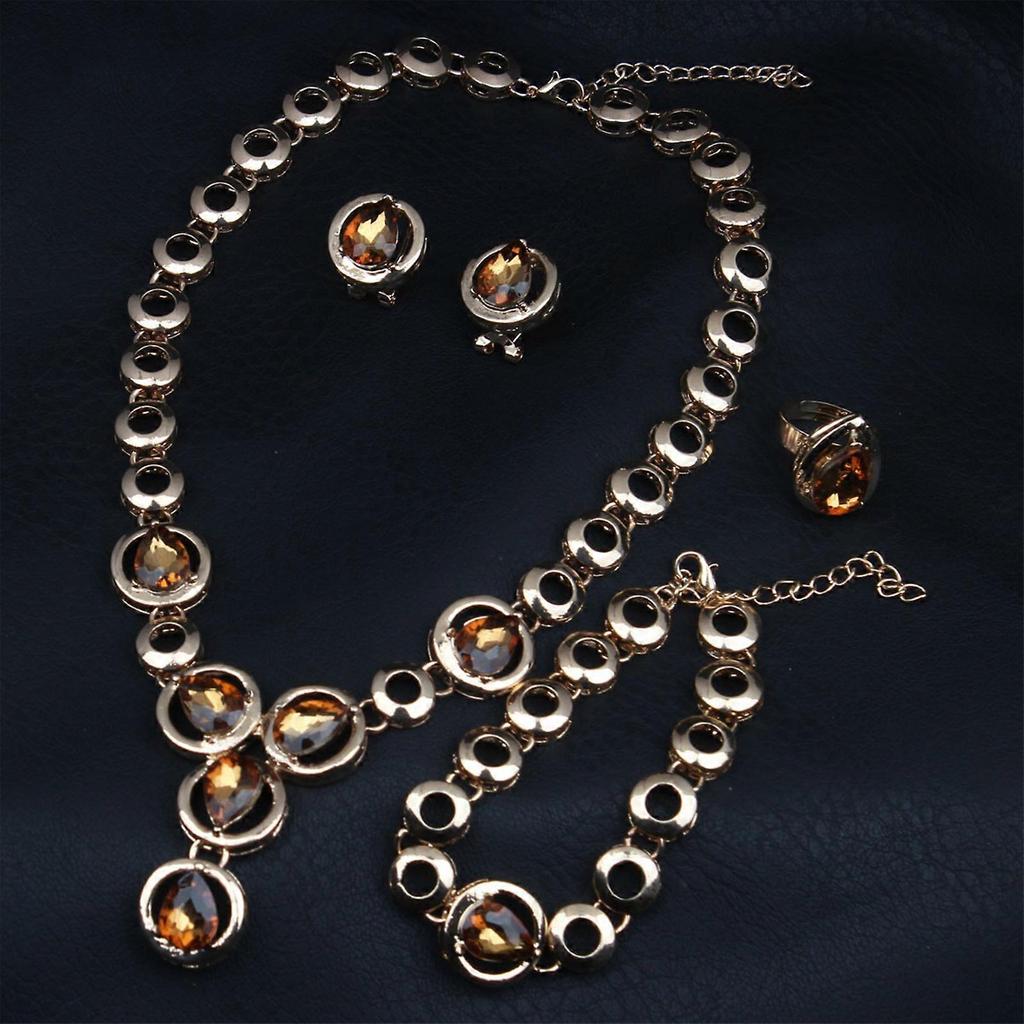 Crystal Bridal Jewelry Set Sparkly Crystal Necklace and Ring Beaded Bracelet Drop Earring for Women Wedding Outfit  Red
