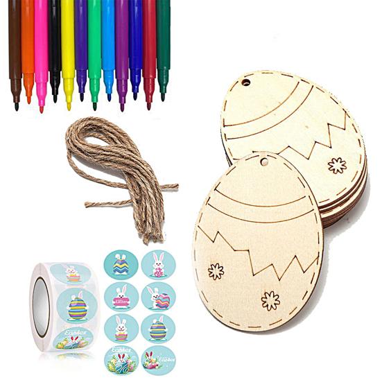 Easter Egg Pendant Creative Shape Exquisite Pattern Smooth Edge Burr Free Easy To Hang Wooden Egg Hanging Pendant Decal DIY Craft Kit Home Supplies