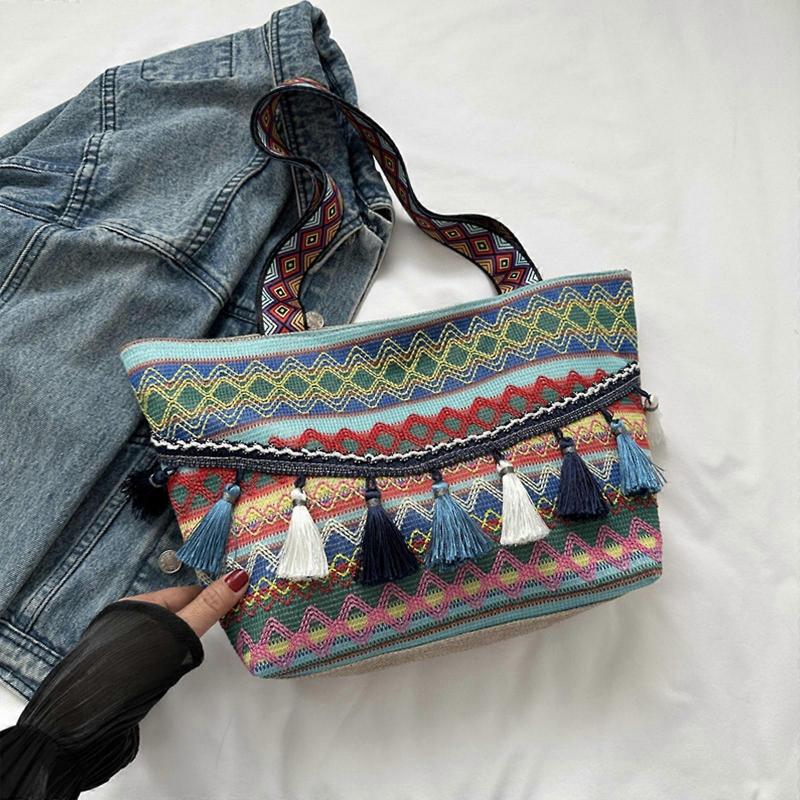 Ethnic Style Women Shoulder Crossbody Bag with Large Capacity Fashionable & Simple Tote Bag Women Commuting Tote Bag  Red