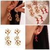 18k Gold-Plated Delicate Coral Red Bead Earrings with Stainless Steel for Women