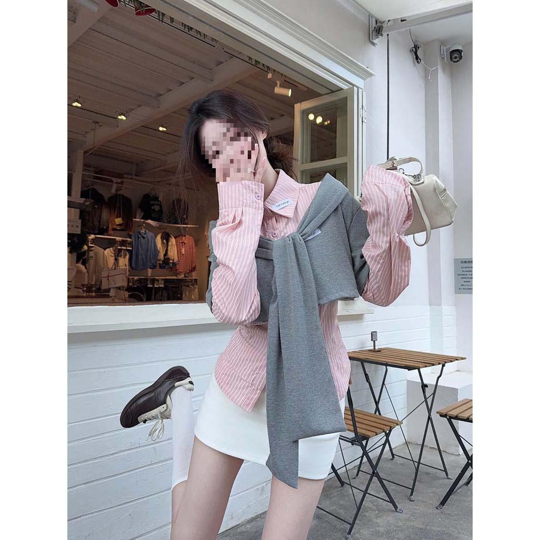 2026 Spring Chic Sweet Striped Shawl & Slimming Long Sleeve Women s Two-Piece Set Medium