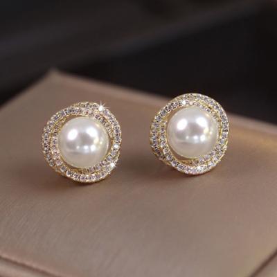 Twist Spiral Crystal Women's Pearl Stud Earrings Round Imitation Pearl Small Earrings for Girls Korean Fashion Ear Jewelry