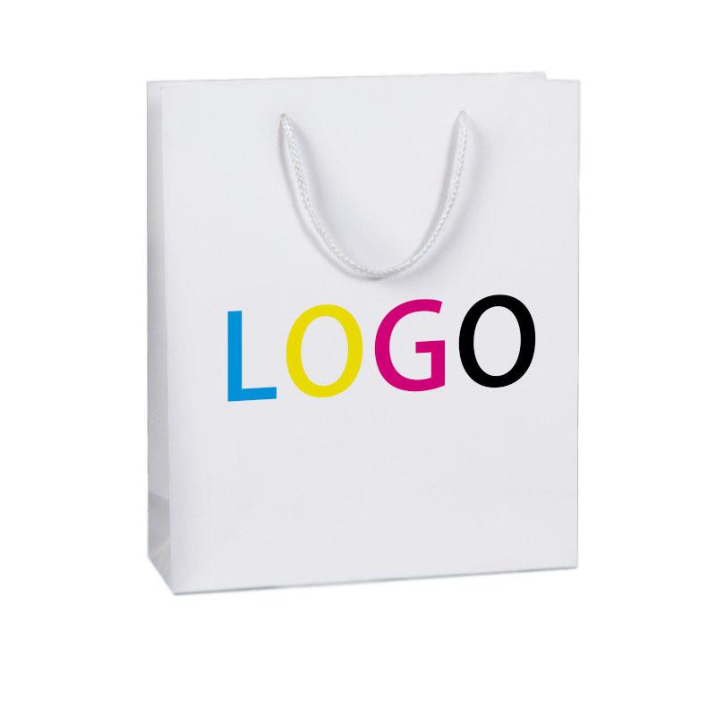 White Card Gift Bag with Stamped Logo - Thickened Paper, Handbag Style, Kraft Option Available