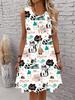 Lässiges Damen Tanktop-Kleid Sommer Ärmellos O-Ausschnitt 3D-Druck Locker A-Linien-Kleid Strand-Westenkleid