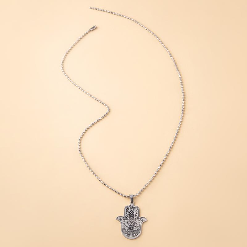 Stainless Steel Hamsa Hand Necklace Muslim Hand Of Fatima Pendant Necklaces For Women Men Arabic Amulet Jewelry