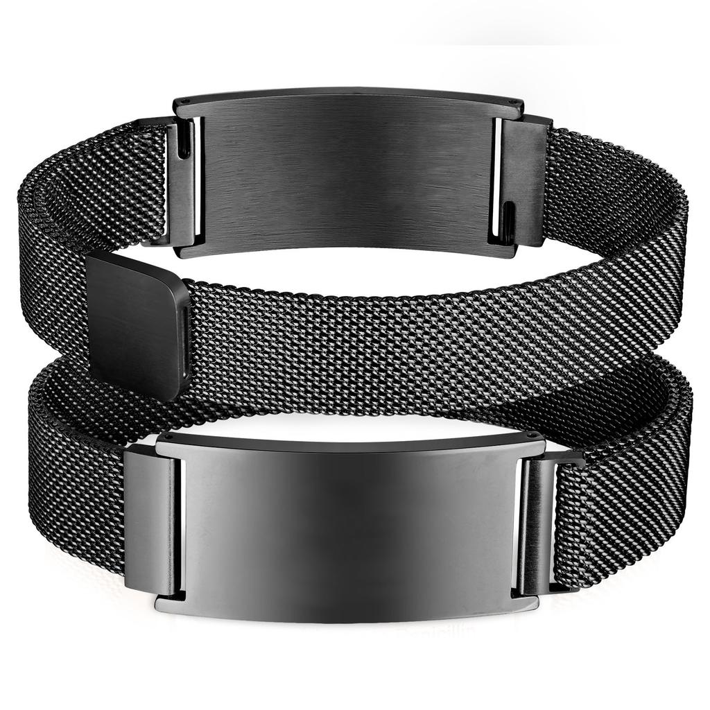 Persoanlized Medical Alert ID Emergency Bracelet, Adjustable Stainless Steel Mesh Chain Free Engrave Bracelets For Women Men
