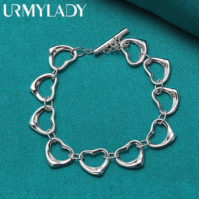 925 Sterling Silver Heart Chain Bracelet For Women Wedding Party Fashion Jewelry