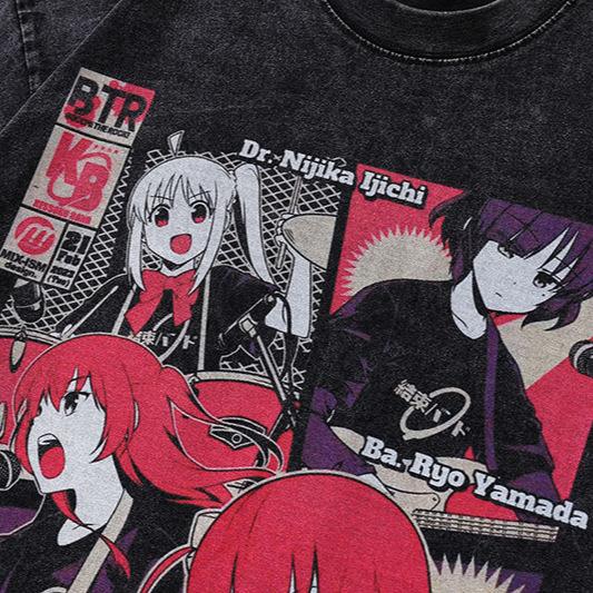 Washed 230G Heavy Japanese Animation Printing Short-Sleeved T-Shirt Men'S And Women'S Hip-Hop Street Half-Sleeved Tee Shirt