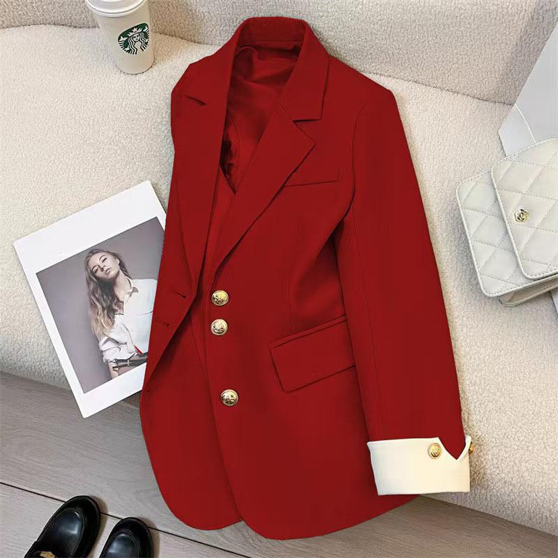 

Spring Autumn Loose Casual Solid Color Suit Coat Women Korean Fashion Simple All-match Blazer Cardigan Top S красный
