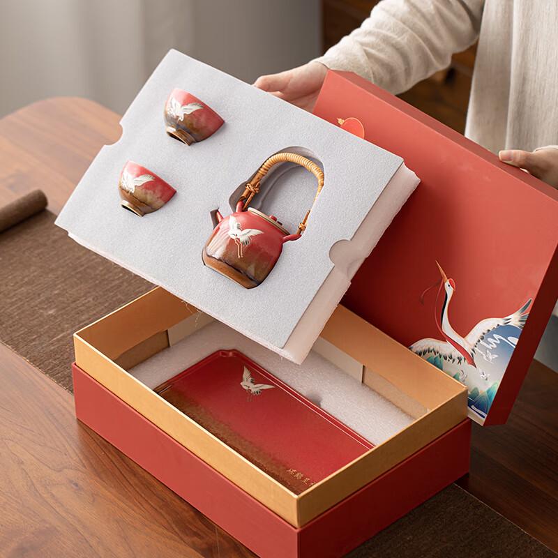 Sushang Chinese Chic Palace Red Auspicious Crane Gongfu Tea Set