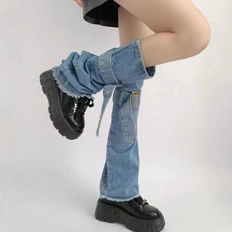Meias Lolitas Longas para Pernas Femininas Polainas Largas Harajuku Punk Jeans Meias de Bota Moda Meias para Tornozelo Presentes