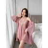 Sexy pajamas women's ice silk summer new two-piece set lace suspender nightdress nightgown with chest pad loungewear thin