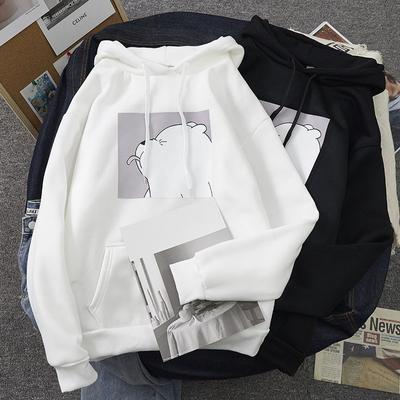 Damskie urocze bluzy z nadrukiem wzoru, damska pluszowa nowa luźna bluza z długim rękawem, z kapturem, na jesień i zimę
