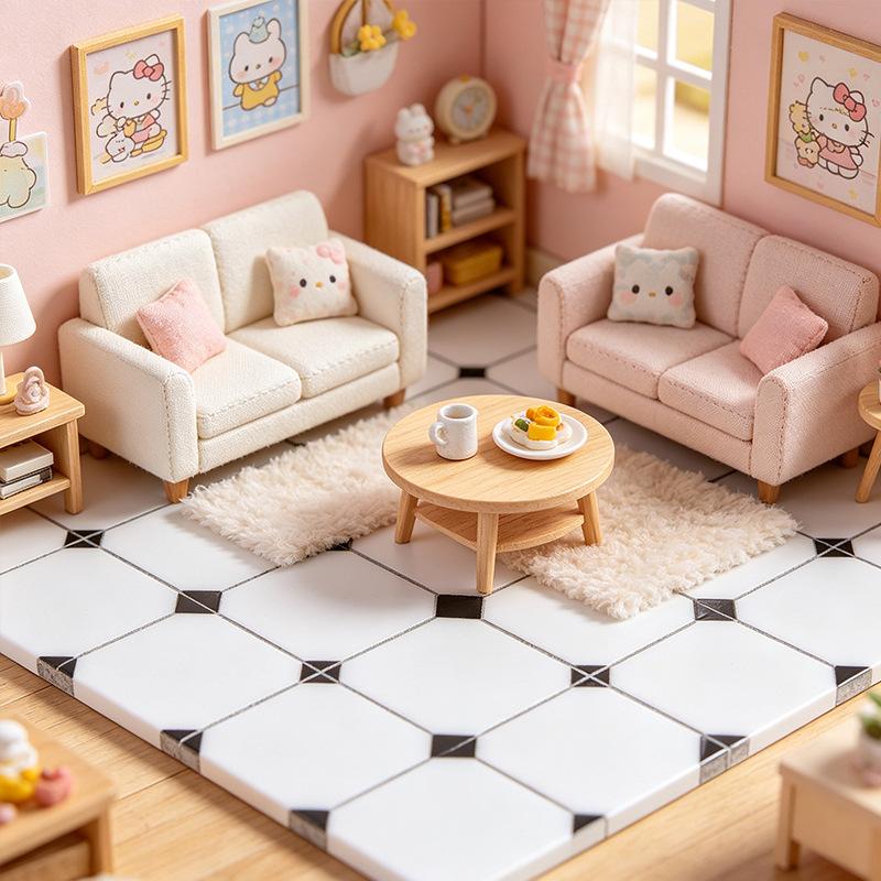 10Pcs 1:12 Dollhouse Furniture Simulation Square Floor Decoration Splicing Wooden Floor Diy Educational Pretend Play Toy