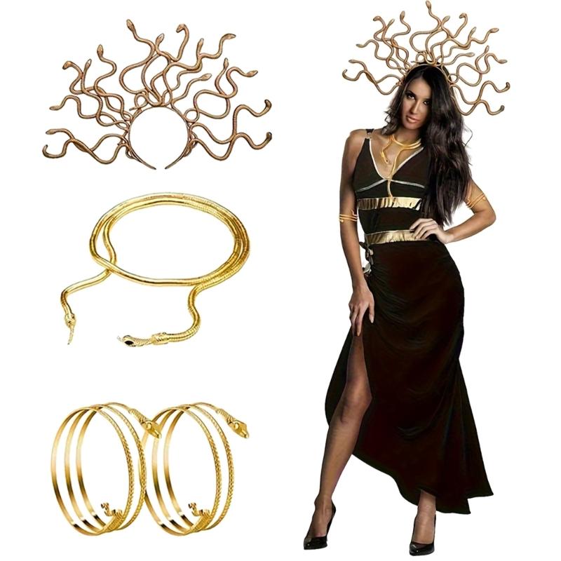 Halloween Medusas Snake Costume Medusas Headband Armband Necklace Accessories Set Snake Jewelry Set for Women Girls Gifts