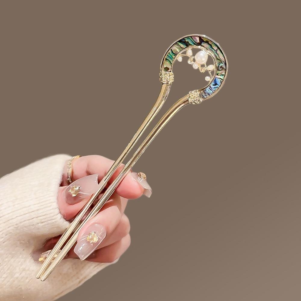 1 szt. Perłowy Metalowy Wsuwka do Włosów w Kształcie U Niebiesko-Biała Porcelanowa Wsuwka do Włosów w Kształcie U Hanfu Akcesoria do Włosów Wsuwki do Włosów do Koków Dziewczyna