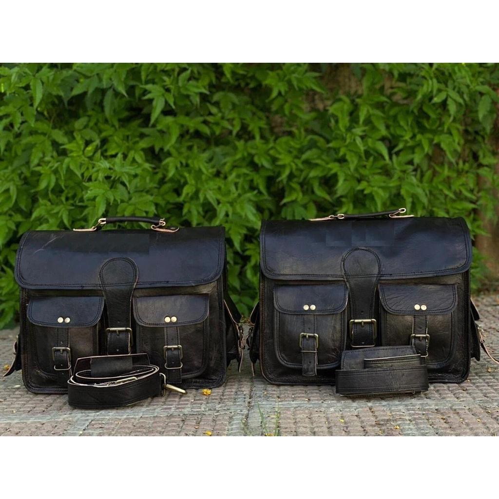 Bull Leather Motorcycle Side Pouch Saddle Panniers Bag Pouch 3 Bags