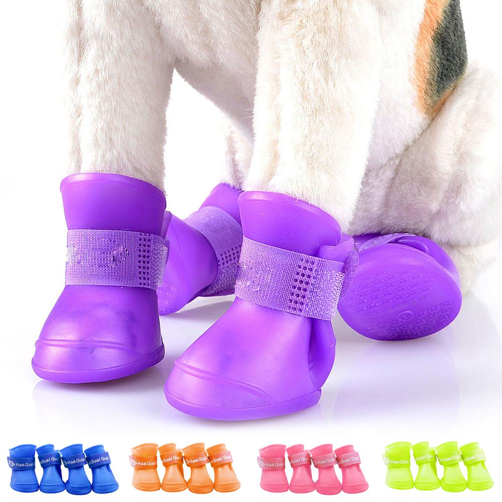4PCS Soft Silicone Pet Rain Shoes Anti-slip Wear-resistant Dog Rain Boots Jelly-coloured Golden Pet Outdoor Waterproof Shoes