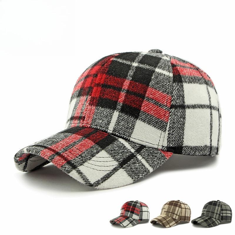 Unisex Plaid Baseball Cap Retro Tartan Checked Structured Hard Top Peaked Cap Warm Autumn Winter Outdoor Sunshade Hat