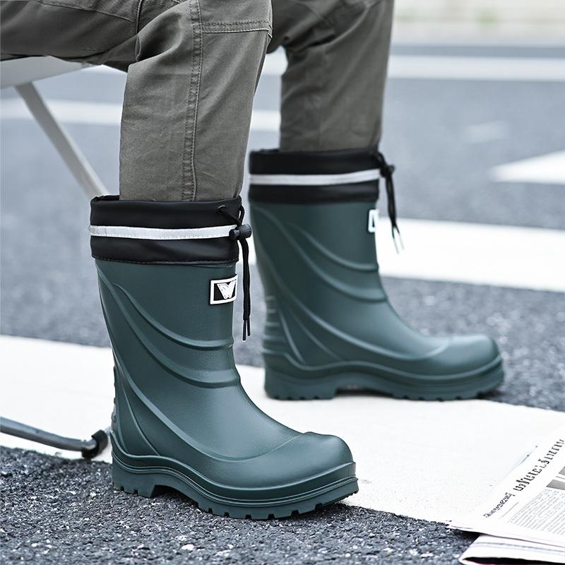 Water Shoes, High-end Rain Shoes, Men's New Elastic Closed Waterproof Bundle, Rain-proof, Medium Tube Rain Boots, Water Boots, Work Rubber Shoes