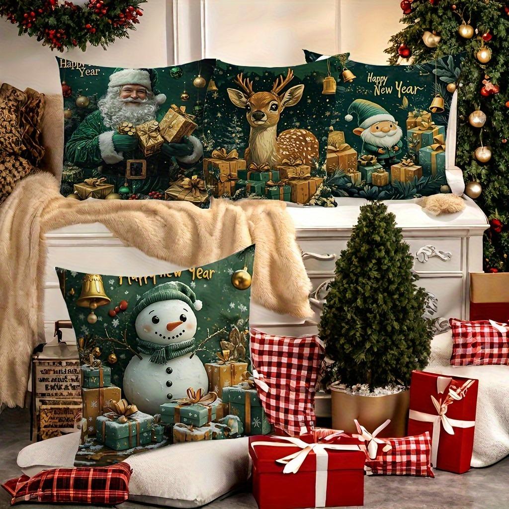 Christmas Themed Pillowcases: Santa, Reindeer, Gnomes & Snowman with Gifts! Sofas, Bedroom Pillow Covers, Holiday Gifts