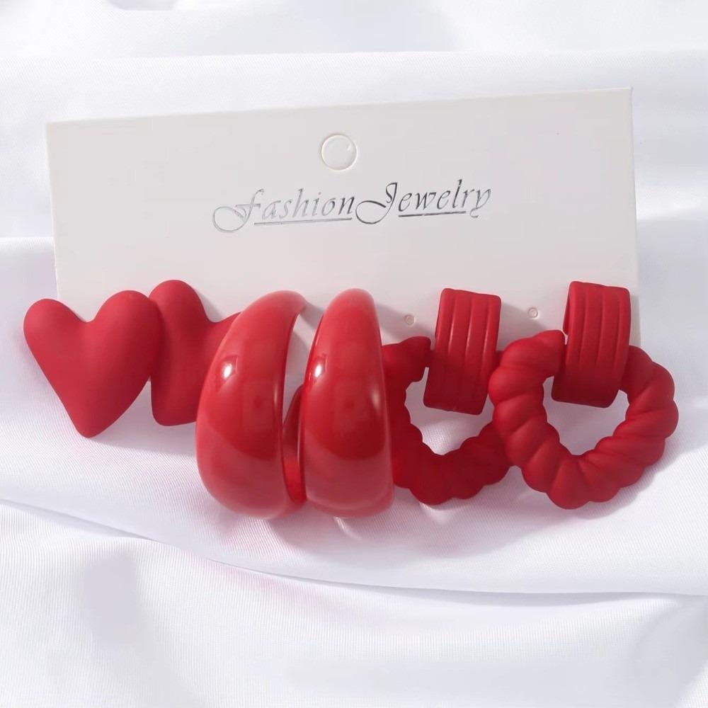 

3 пары женских серег конфетных цветов, милые ювелирные аксессуары, подарок, для повседневной носки и вечеринки красный