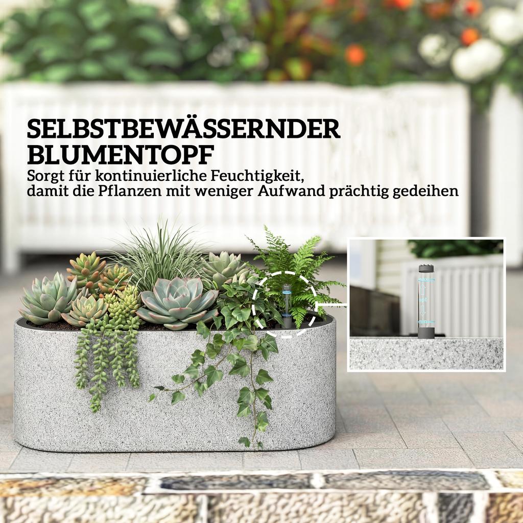 Set of 2 Hanging Flower Pots, Planters with Drainage System, Hole, Hooks, 42 x 16 x 15 cm, Light Gray